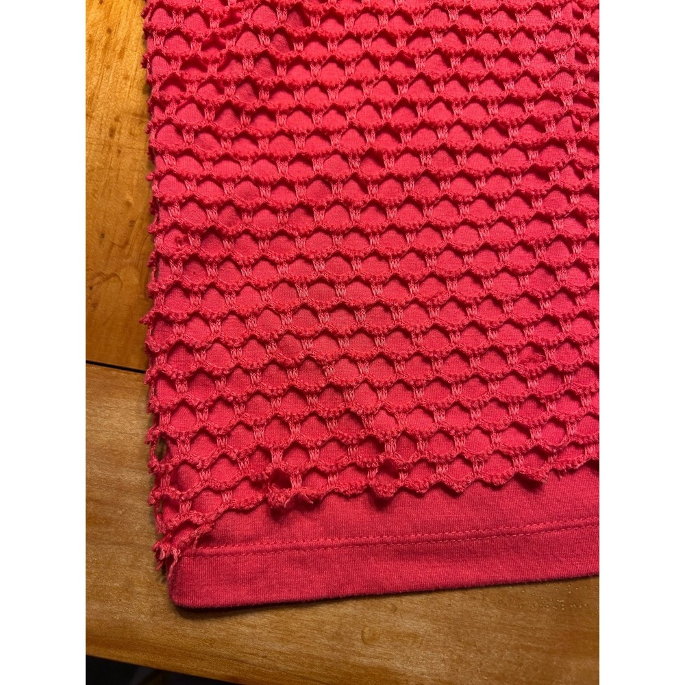 Ruby Rd Coral Pink‎ Crochet Overlay Top 3/4 Sleeve Oversized Blouse Boho Coastal - Picture 7 of 11